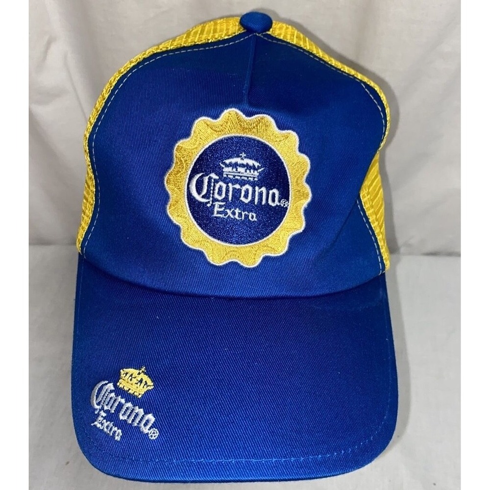 Corona Extra Blue Yellow Trucker Hat Unisex Men Women Embroidered Mesh Snapback